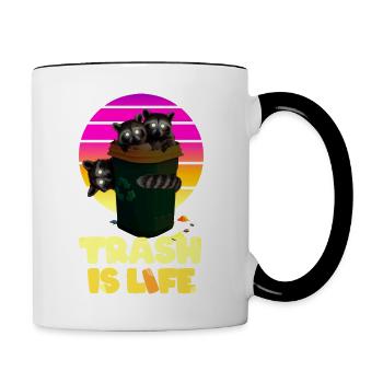 Waschbär "Trash Is Life" - Tasse zweifarbig - Weiß/Schwarz - Rechts