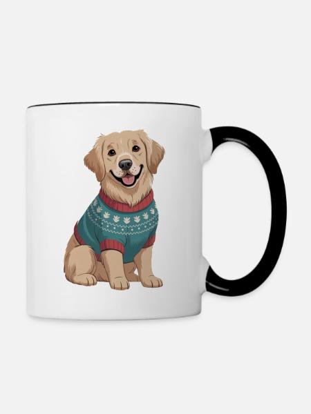 Nordischer Hund im Pullover - Tasse zweifarbig - Weiß/Schwarz