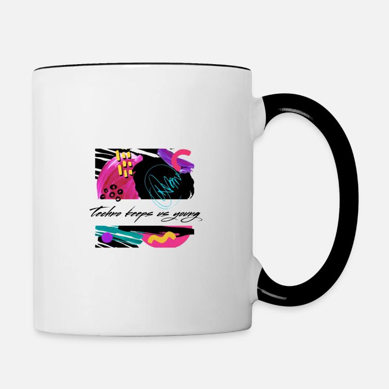Techno Keeps Us Young Vintage - Tasse zweifarbig - Weiß/Schwarz