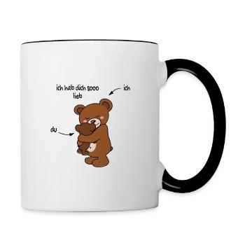 Süß! Teddy und kleiner Bruder, kleine Schwester - Tasse zweifarbig - Weiß/Schwarz - Rechts