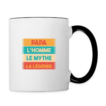 Papa, L'homme, Le mythe, cadeau Papa. Père. - Mug contrasté - blanc/noir - Droite