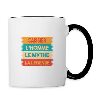 Caissier, L'homme, Le mythe, cadeau caissier. - Mug contrasté - blanc/noir - Droite