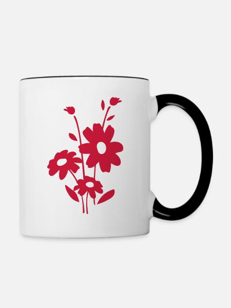 Blumen Blümchen Flower fleur - Tasse zweifarbig - Weiß/Schwarz