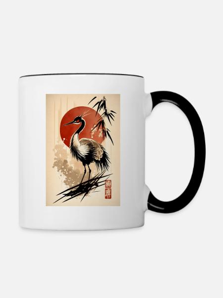 Kranich - Tasse zweifarbig - Weiß/Schwarz