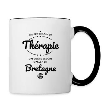 Pas besoin de thérapie besoin d'aller en Bretagne - Mug contrasté - blanc/noir - Droite