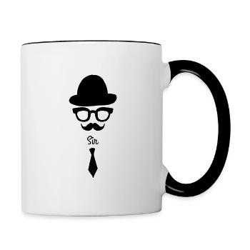 Monsieur avec barbe, lunettes, chapeau et cravate - Mug contrasté - blanc/noir - Droite