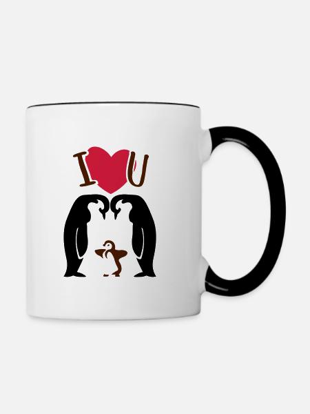 Pinguinfamilie - Pinguin - Eltern - Tasse zweifarbig - Weiß/Schwarz