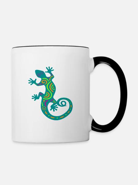 Gecko bunt Zeichnung - Tasse zweifarbig - Weiß/Schwarz