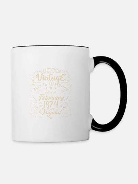 Jahrgang Jahrgang Februar 1974 Jubiläum Februar - Tasse zweifarbig - Weiß/Schwarz