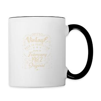 Vintage Né(e) en Février 1982 anniversaire février - Mug contrasté - blanc/noir - Droite