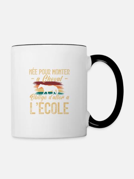 amoureuse des chevaux - cadeau cavalière . Cheval. - Mug contrasté - blanc/noir