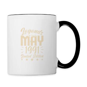 Geboren Mai 1991 Geburtstagsgeschenk 1991. - Tasse zweifarbig - Weiß/Schwarz - Rechts