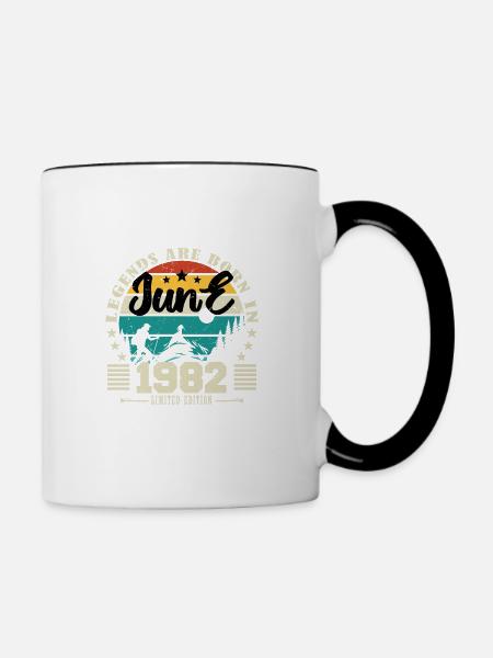 Juni 1982. Geburtstagsgeschenk Juni 1982. Juni. - Tasse zweifarbig - Weiß/Schwarz