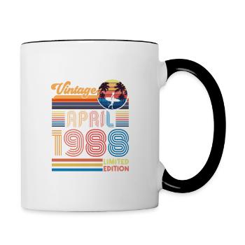 Geburtstag April 1988 April. April 1988 Geschenk. - Tasse zweifarbig - Weiß/Schwarz - Rechts