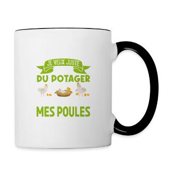 M'occuper Du Potager Et Des Poules. Jardinage. - Mug contrasté - blanc/noir - Droite