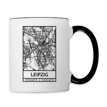 Leipzig – City Stadtplan Map Karte (schwarz) - Tasse zweifarbig - Weiß/Schwarz - Rechts