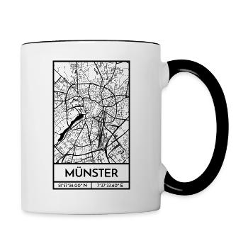 Münster – City Stadtplan Map Karte (schwarz) - Tasse zweifarbig - Weiß/Schwarz - Rechts