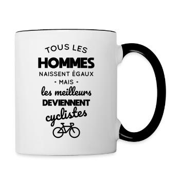Hommes égaux meilleurs deviennent cyclistes - Mug contrasté - blanc/noir - Droite