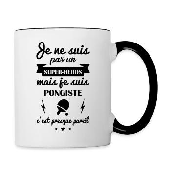 Pas super héros pongiste,idée cadeau ping-pong - Mug contrasté - blanc/noir - Droite