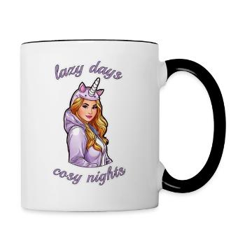 Cute anime girl lazy days, cosy nights - Contrasting Mug - white/black - Right