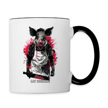 Schwein Metzger Chicken Slaughterhouse - Tasse zweifarbig - Weiß/Schwarz - Rechts