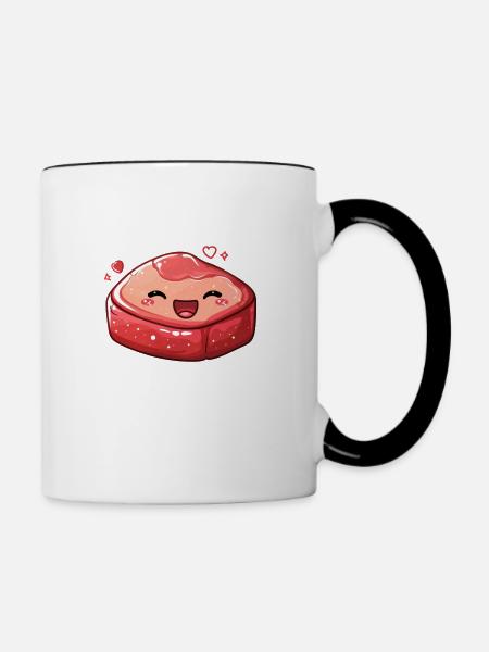 Süßes Steak mit Kulleraugen - Tasse zweifarbig - Weiß/Schwarz