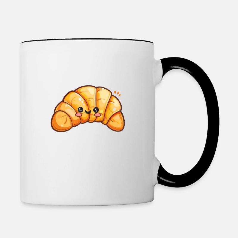 Süßes Croissant Comic - Tasse zweifarbig - Weiß/Schwarz