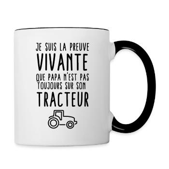 Preuve que papa n'est pas toujours sur son tracteu - Mug contrasté - blanc/noir - Droite