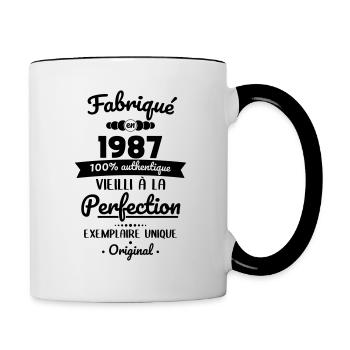 Anniversaire 35 ans - Fabriqué en 1987 - Mug contrasté - blanc/noir - Droite