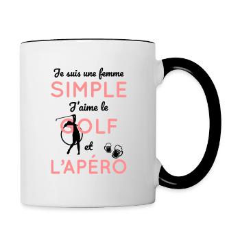 Golf - Femme simple j'aime le golf et l'apéro - Mug contrasté - blanc/noir - Droite