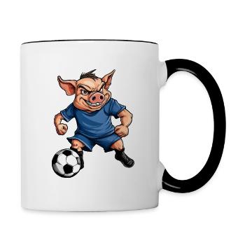Fussball Schweinchen - Tasse zweifarbig - Weiß/Schwarz - Rechts