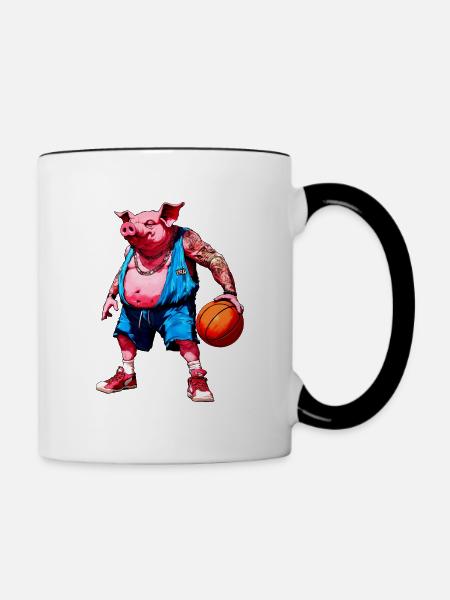 Schwein Basketball - Tasse zweifarbig - Weiß/Schwarz