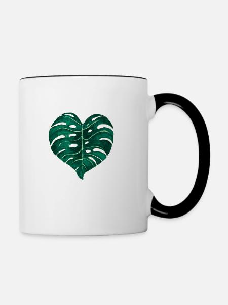 Monstera Deliciosa Blatt - Tasse zweifarbig - Weiß/Schwarz