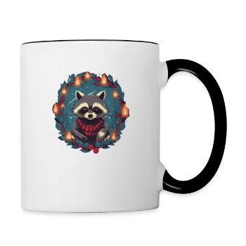 Racoon avec des ratons laveurs Xmas Elements - Mug contrasté - blanc/noir - Droite