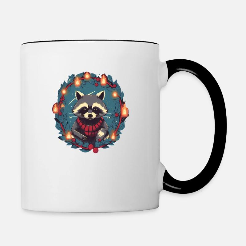 Racoon avec des ratons laveurs Xmas Elements - Mug contrasté - blanc/noir