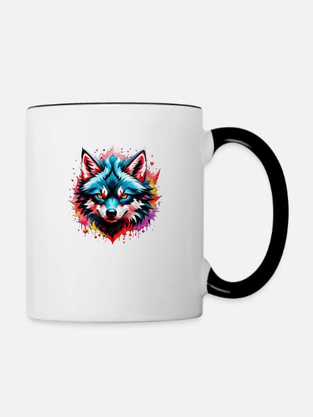 Wolf Tattoo - Tasse zweifarbig - Weiß/Schwarz