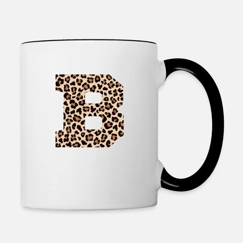 Buchstabe B Leopardenmuster - Geschenkidee zum Geburtstag - Tasse zweifarbig - Weiß/Schwarz