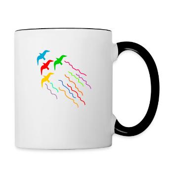 magical flying birds with trail - Contrasting Mug - white/black - Right