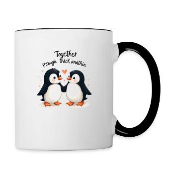 Pinguinliebe – Süßes T-Shirt für Tier- und Liebesf - Tasse zweifarbig - Weiß/Schwarz - Rechts