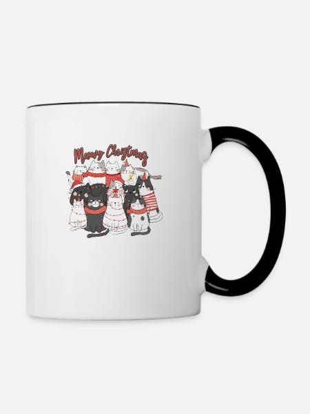 Collage de chats de Noël Meow - Mug contrasté - blanc/noir