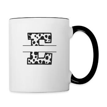 lettre e motif vache personnalisé - Mug contrasté - blanc/noir - Droite