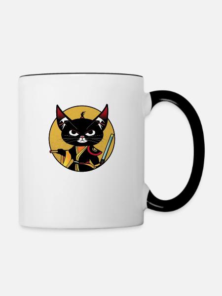 Schwarze Ninja Katze - Tasse zweifarbig - Weiß/Schwarz