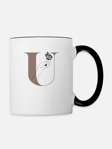 Buchstabe U Magischer Schmetterling - Tasse zweifarbig - Weiß/Schwarz