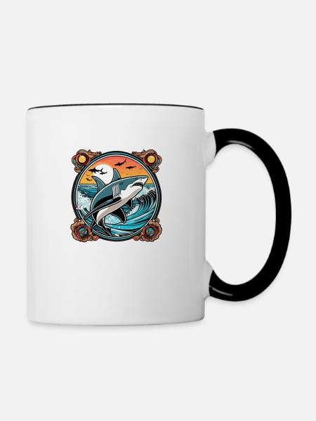 Hai & Sonnenuntergang - Tasse zweifarbig - Weiß/Schwarz