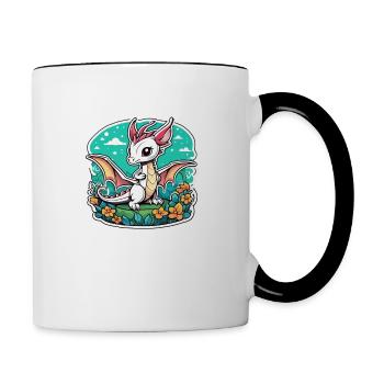 Asiatischer Babydrache - Japan - Chinesisch - Tasse zweifarbig - Weiß/Schwarz - Rechts