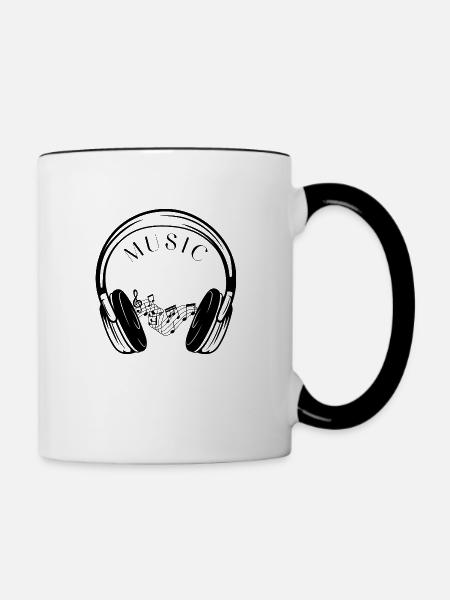 Kopfhörer und Musiknoten. - Tasse zweifarbig - Weiß/Schwarz
