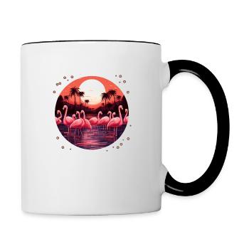 Flamingo Flock Sonnenuntergang, Liebe Flamingos - Tasse zweifarbig - Weiß/Schwarz - Rechts