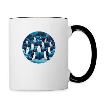 Pinguin im Ornament, Liebespinguine - Tasse zweifarbig - Weiß/Schwarz - Rechts