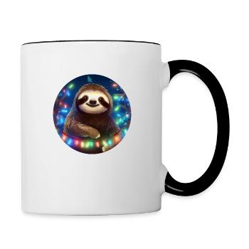 Faultier im Weihnachtsschmuck, Liebe Faultiere - Tasse zweifarbig - Weiß/Schwarz - Rechts