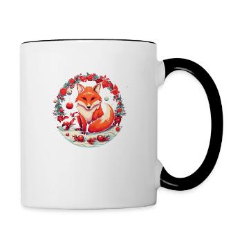 Fox Avec des éléments de Noël, Love Foxes - Mug contrasté - blanc/noir - Droite